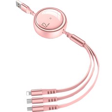 The Happy N 100W 3合1高速充電多功能傳輸線, 1.2m, 1個, 粉紅色