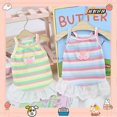 可愛洋裝 小清新狗狗裙子 春夏透氣薄款衣服 狗狗衣服 彩條翅膀貓咪衣服 中小型犬衣服 貓衣服 狗衣服laiwc, XD彩條白邊裙-黃綠,XL, 1個