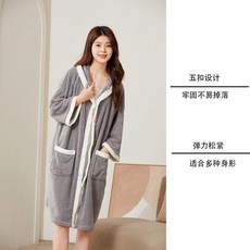 珊瑚絨浴袍 菠蘿格透氣浴衣 舒適吸水家居服, 棉果果淺灰,均碼 90-160斤 可穿