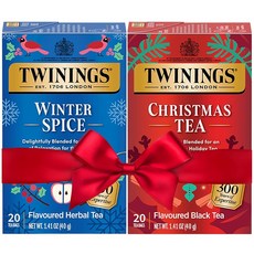 Twinings Holiday Sweet Spicy Tea 버라이어티 2팩 카페인 차와 프리 겨울 향신료 허브 크리스마스 선물 티백 20개 162098