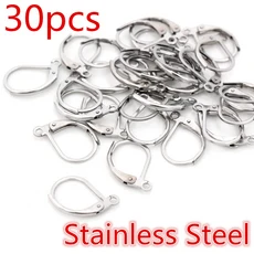 30-50 개/몫 15*10mm 실버 골드 프랑스어 레버 귀걸이 후크 와이어 설정 기본 고리 DIY 쥬얼리 만들기, 10 Stainless 30pcs