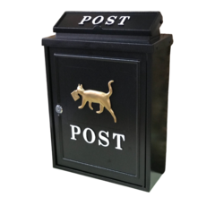 POST 小貓信箱 金色小貓黑色信箱 大容量戶外信件收納郵筒, 小貓白字