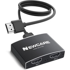 NEWCARE HDMI 분배기 1 입력 2 출력 듀얼 모니터용 4K@60Hz [3.9피트 고속 케이블 포함] 1x2 스위치로 2개 디스플레이 미러링/복제 1개 소스를 디스, 4K@30Hz HDMI Splitter Black
