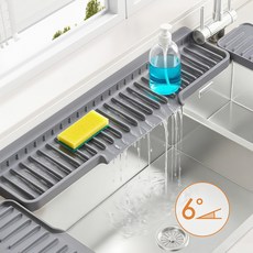 Flyaiku 싱크대 세면대 실리콘 배수패드 건조 방수 곰팡이방지 60cm, 회색, 1개