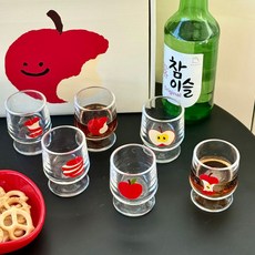 소주잔 50ml 귀여운 사과 패턴 소주잔 가정용 유리 소주잔, 사과 패턴(선물세트), 1세트