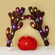 新款圣誕汽車鹿角圣誕創意汽車裝飾拐杖圣誕樹汽車裝飾品聖誕節節慶派對裝飾聖誕掛飾聖誕佈置耶誕居家佈置, 亮片帶燈小鹿角（深咖）, 1個