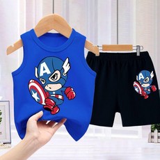 키즈 여름 상하세트 캡틴 아메리카 캐릭터 반팔 반바지 투피스 남아 운동복 세트