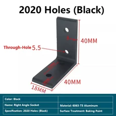 4개/세트 2020 L 모양 블랙 코너 브래킷 피팅 각도 알루미늄 커넥터 프로파일, 10 2020-4 holes