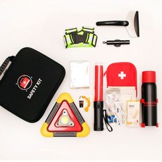 차량안전키트 소화기 세트 2차사고예방 자동차 비상 탈출 망치 안전삼각대 경광봉 새차선물, 7종 + 차량용소화기 블랙, 1개