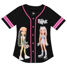 Bratz 여성용 인형 야구 저지 - 야스민 클로 제이드 사샤 메시 버튼 다운 1990년대 셔츠 블랙 핑크