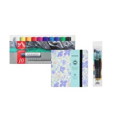 Caran d'Ache 卡達 水性粉彩細紋手帳本水彩筆套組 (贈插畫卡紙), 粉彩10色＋手帳本套組（贈插畫卡紙1包