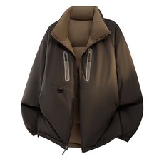 短款運動保暖羽絨服 - 日系戶外機能立領雙面穿情侶外套