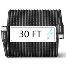 6.1m(20피트) USB C to USB C 케이블 60W 엑스트라 롱 타입 C 충전기 고속 충전 코드 프리미엄 나일론 브레이드 USB C 충전기 케이블 갤럭시/아이패드, 30피트, 블랙