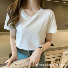 純棉V領短袖T恤女內搭 白色半袖上衣