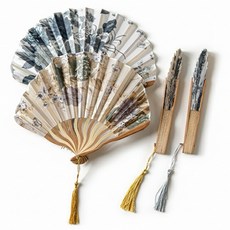 대나무 부채 여름 휴대용 접이식 고급 단체 대량, 원형, 그레이