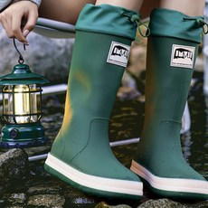 TIMEPURE 커플용 장화 두꺼운 밑창 하이탑 패션 레인부츠 캠핑용 방수 미끄럼방지 아웃도어 워킹 조임끈 디자인 여울 낚시 워터슈즈