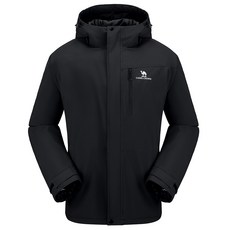 CAMEL CROWN 남성 겨울 바람막이 점퍼 방풍 방수 후드 등산복 아웃도어 보온 의류 방한 트렌치코트 자켓 블랙