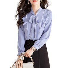 아직 조용함 2022 년 가을 순색 이끌다 초여름 페플럼 디자인감각 쉬폰 셔츠 상의, 1개, L