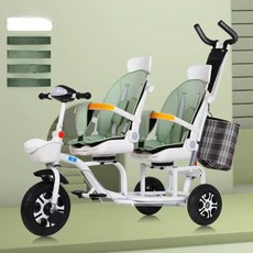 2인용 유모차 유모카 트라이크 쌍둥이 몬초 세발 2인승, 그린티타늄에어휠뮤직그린캐노피A