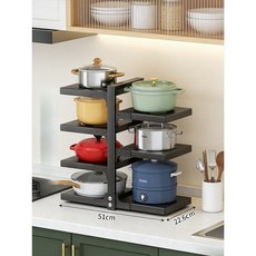 높이/너비 조절형 주방 냄비 선반 | 냄비/후라이팬/웍 정리대 | 튼튼 철제 수납 선반, 1개, 검은, 7단