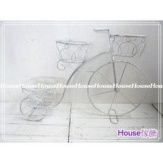 House傢飾 復古洗白鐵製三輪車花器/花架-大(3籃) 限量款