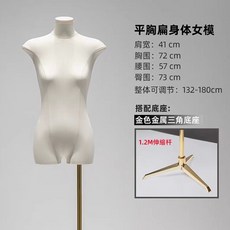 NCC 新款扁身小胸服裝店模特道具女半全身人臺衣服女裝展示架模特架子, 瘦身女平頭蓋+金色三角【送掛牌】, 1個