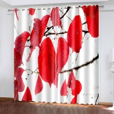 Lirzxin 블랙아웃 커튼 90인치 길이 열 차단 커튼 드레이프 가을 잎 무늬 방암 커튼 창문 차단용 빨강 54 x 90 인치 2개 패널