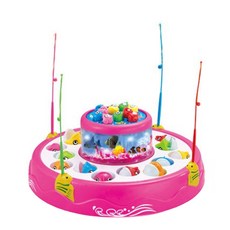 互動款親子遊戲雙層釣魚池/釣魚盤，兒童益智電動磁性釣魚玩具組, 桃色, 1個