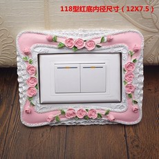 台灣本土貨 開關保護套開關裝飾北歐式樹脂開關貼118型田園創意開關貼開關插座面板裝飾框保護套, 12x7.5(玫瑰紅底）