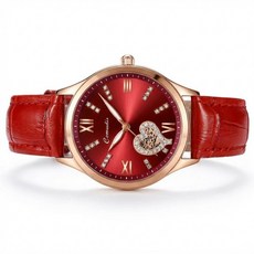 Comudir 羅馬數字心形鑽石女錶 玫瑰金錶殼 時尚皮革錶帶