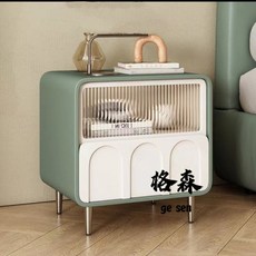 【格森】實木床頭櫃 簡約免安裝現代床邊櫃 軟包儲物櫃一體新款, 牛果綠+白,40長*40深*50高-新款, 1個