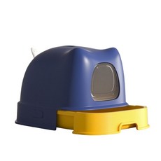 Yeego 貓耳朵貓砂盆抽屜式設計 貓耳造型 貓咪專用廁所, 深藍色, 1個