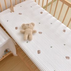 新生兒純棉A類牀笠牀單嬰兒卡通絎縫刺繡牀罩幼兒園寶寶午休牀罩, 森林熊【牀笠款】A類