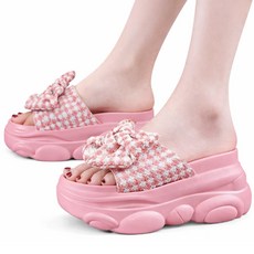 차쿠 여성 통굽 슬리퍼 왕리본 통굽 슬리퍼 굽높이 8cm