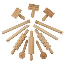 兒童DIY木頭工具組 玩橡皮泥黏土彩泥陶泥輔助工具, 1個, 12件 套 只適用於陶土  1盒