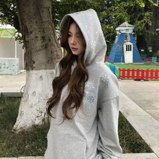 투니스 여성 빈티지 루즈핏 자수 후드 티셔츠