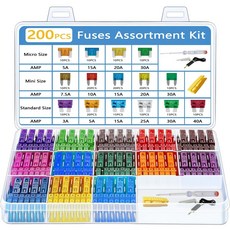 200PCS 자동차 퓨즈 구색 키트 40 마이크로 80 미니 80 표준 블레이드 퓨즈와 회로 테스터 펜 및 풀러 - 자동차 RV 트럭 보트용 교체용 자동차 수리 퓨즈, 1박스, 혼색