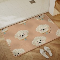 卡通仿亞麻浴室地墊, U純色L編織米色-繡線白泰迪-小圓角,40*60【秒吸速幹】, 1個
