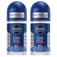니베아 남성용 쿨 킥 엑스트라 드라이 블루 48 잼 롤 온 데오드란트, 2개, 50ml