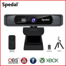 Spedal FF931 HD 4K 웹캠 120 광각 웹캠 마이크 및 원격 제어 스트리밍 웹 카메라 PC Mac Conferencin, Black, 1개