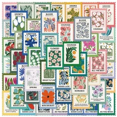 스탬프 스타일 꽃 레트로 스티커 미학적 세트 저널 플래너 DIY 공예 스크랩북 장식 일기 라벨 팩당 50 개, 50PCS