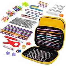 초보자를 위한 IMZAY 120Pcs 크로셰 후크 세트 케이스가 포함된 완전한 키트 인체공학적 뜨개질 바늘 스티치 마커 실 및 애호가를 액세서리, Yellow-110pcs