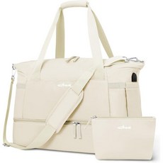 ETRONIK Gym 백 여성용 Personal Item 여행 가방 with 신발 컴파트먼트 위켄더 Overnight 더플백 Wet 포켓 캐리 온 트래블 Weekend (Bei, 베이지, Medium