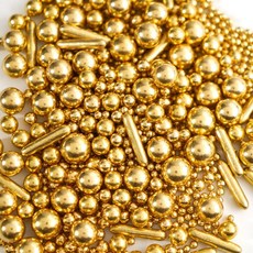 Joyvitas 스프링클 데코 장식 먹을 수 있는 흰색 진주 설탕 케이크 장식용 사탕 컵케이크 토퍼 150g5.29oz 믹스 베이킹 부활절 웨딩 파티 크리스마스 용품, 금색 진주 막대, 150g, 1개