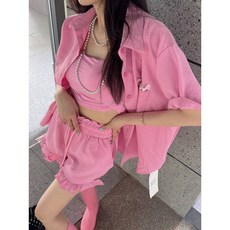 雪莉小姐 甜美氣質風蕾絲口袋襯衫花苞荷葉短褲套裝組 四色