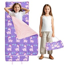 KingCheer 베개와 담요가 있는 유아용 낮잠 매트 엑스트라 라지 낮잠 매트 남아 및 여아용 침낭 유치원 어린이집 캠핑 여행용 (그린 공룡), 퍼플 공룡, 1