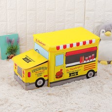 兒童汽車造型折疊收納凳 卡通布藝整理箱 多功能玩具凳, 黃色漢堡車, 1個