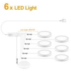 미니 알루미늄 LED 언더 캐비닛 조명 디밍이 가능한 터치 센서 모션 천장 책장, 02 차가운 흰색, 01 USA Power Plug, 07 6PCS LED Panel Light