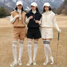 원온양털후드세트 골프조끼반바지 겨울 여성골프웨어