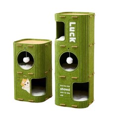 多層貓窩貓抓板組合 貓咪遊樂園 環保耐用材質 簡約時尚設計, 綠色, 1個